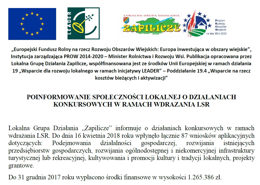 Info o dzialaniach konkursowych w ramach LSR