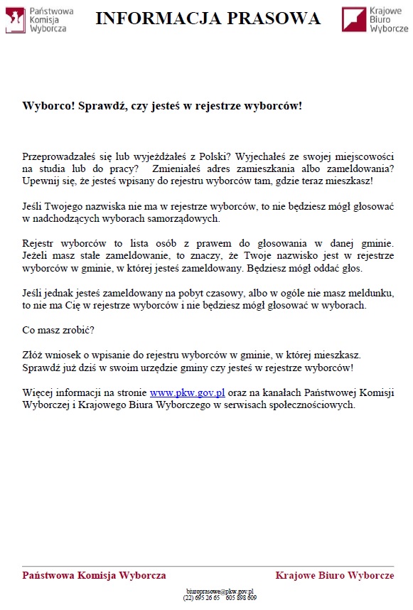 Informacja prasowa- rejestr wyborcow