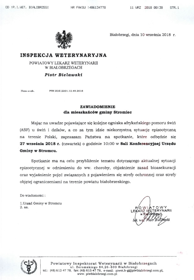 Zapraszamy na spotkanie w dniu 27 wrzesnia 2018 godz.10 00