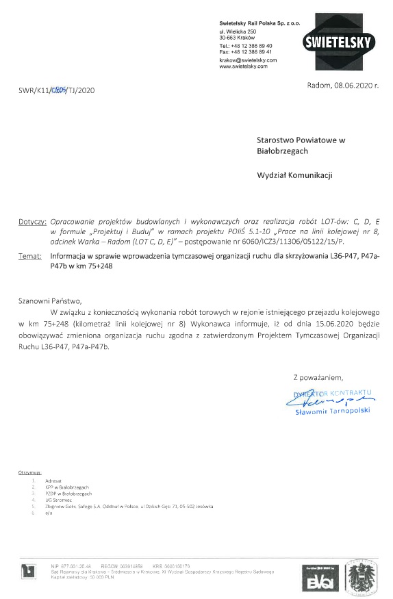 info. o tymczasowej organizacji ruchu