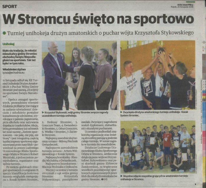 Stromiecki turniej unihokeja w lokalnej prasie- ECHO DNIA