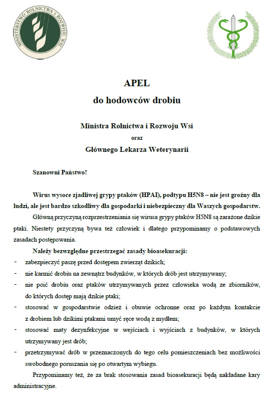 Apel do hodowcow drobiu!