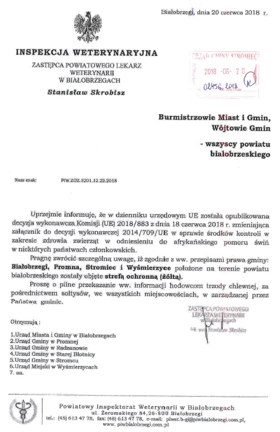 Gmina Stromiec objeta zolta strefa ochronna